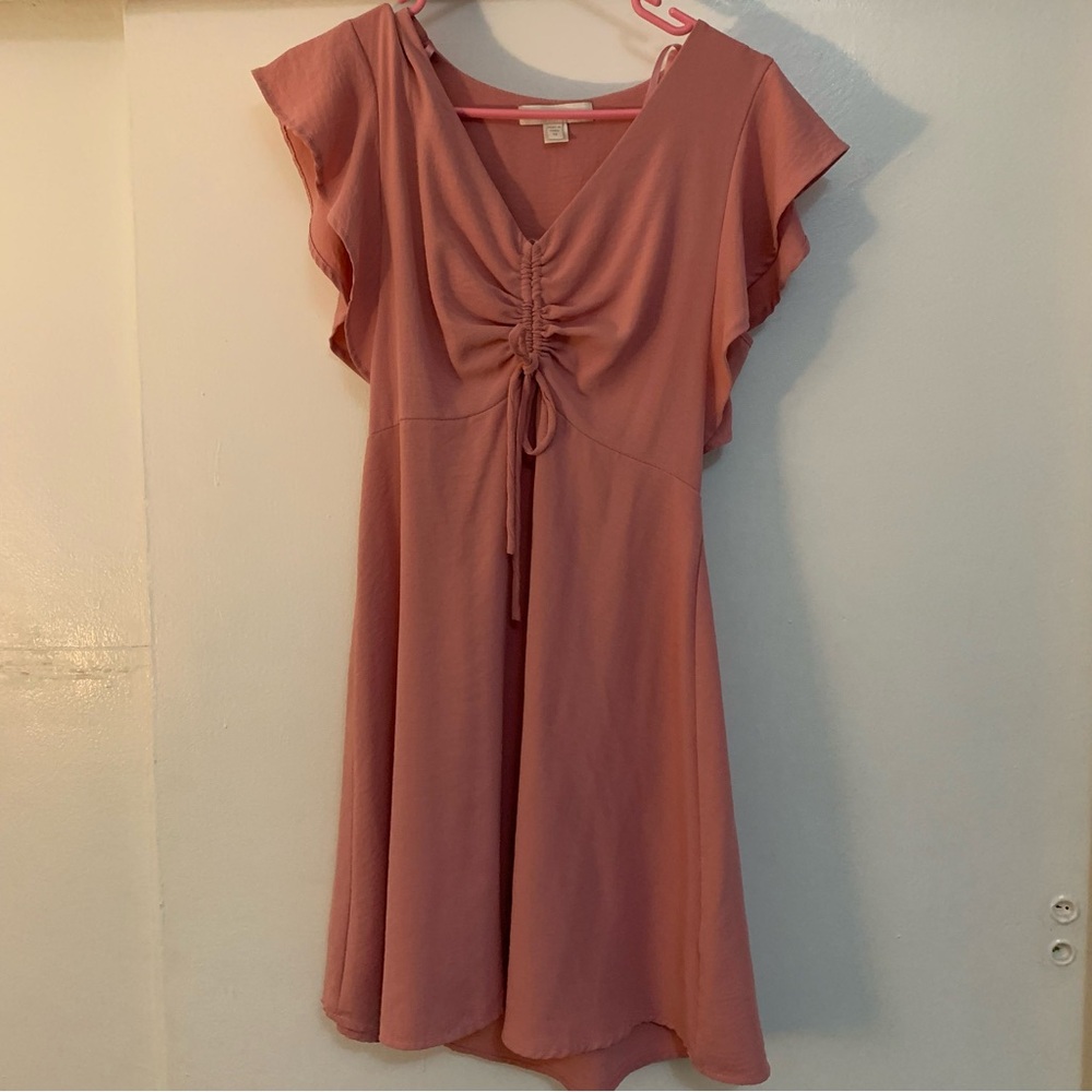 Monteau Pink Flutter Sleeve Ruched Mini Dress